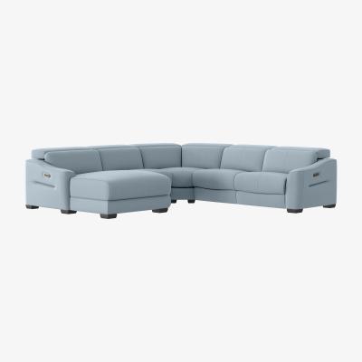 Furniture Village Xavier NC Leather Left Hand Facing Corner Chaise Power Recliner Sofa with Headrests - Pearl Blue