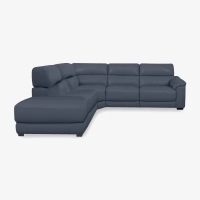Furniture Village World of Leather - Nova Leather Power Recliner Storage Chaise End Corner Sofa with Power Headrests - BV Ocean Blue - Sofas and Armchairs