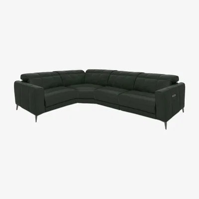 Furniture Village Ezra Leather Power Recliner Left Hand Facing Corner Sofa with Headrests - Oslo Pine