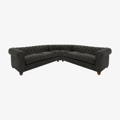 Furniture Village Alexander and James - Chesterfield Collection Hugo Large Leather Corner Sofa - Saxon with Studs - Dark Feet