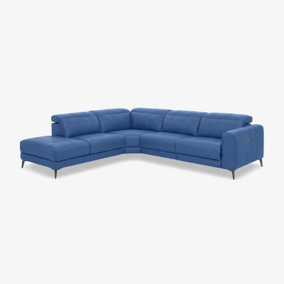 Furniture Village Ezra Leather Power Recliner Chaise End Left Hand Facing Corner Sofa with Power Headrests - Aegean - Sofas and Armchairs - In Time for Christmas