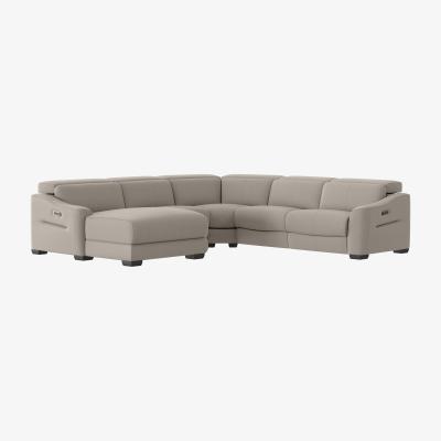 Furniture Village Xavier NC Leather Left Hand Facing Corner Chaise Power Recliner Sofa with Headrests - Feather