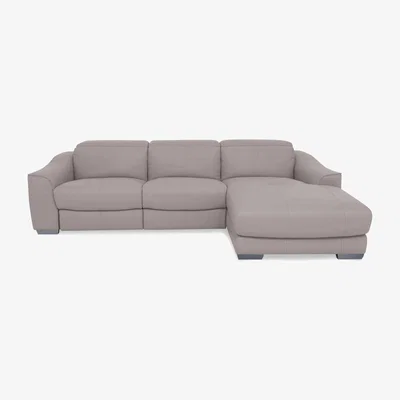 Furniture Village Xavier BV Leather Double Power Recliner Right Hand Facing Chaise End Sofa with Power Headrests - Silver Grey