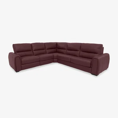 Furniture Village Flex NC Leather Large Left Hand Facing Corner Sofa Bed with Power Recliner and Storage Arms - NC Deep Red