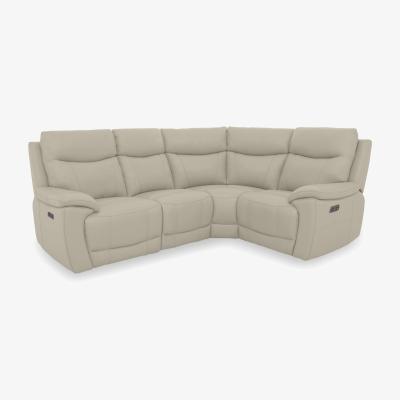 Furniture Village Sloane Leather Small Right Hand Facing Corner Sofa with Power Recliner - Bone China