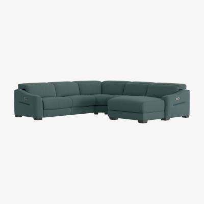 Furniture Village Xavier NC Leather Right Hand Facing Corner Chaise Power Recliner Sofa with Headrests - NC Lake Green