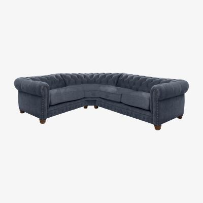 Furniture Village Alexander and James - Chesterfield Collection Hugo Small Fabric Left Hand Facing Corner Sofa - Linen Denim with Studs - Dark Feet