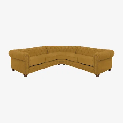 Furniture Village Alexander and James - Chesterfield Collection Hugo Large Fabric Corner Sofa - Turmeric with Studs - Dark Feet
