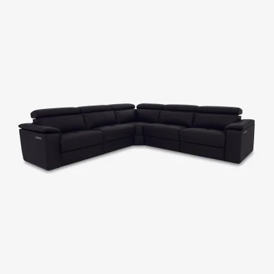 Furniture Village Nicoletti - Canto Large Leather Power Recliner Corner Sofa with Power Headrests - Botero Nero - Sofas and Armchairs - In Time for Christmas