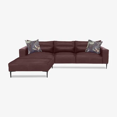 Furniture Village Alexander and James - Boutique Jade Leather Left Hand Facing Chaise End Sofa - Kodak Burgundy
