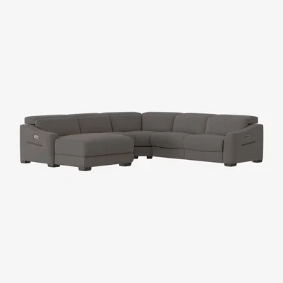 Furniture Village Xavier BV Leather Left Hand Facing Corner Chaise Power Recliner Sofa with Headrests - BV Elephant
