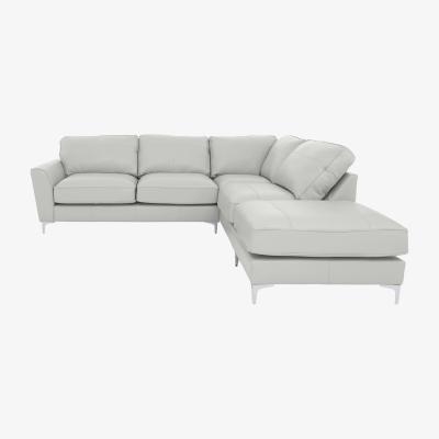 Furniture Village Legend Classic Back Leather Right Hand Facing Corner Sofa with Dark Feet - Verona Pearl