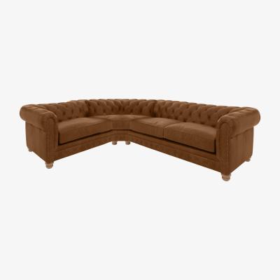 Furniture Village Alexander and James - Chesterfield Collection Hugo Small Leather Left Hand Facing Corner Sofa - Satchel Latte with Studs - Oak Feet
