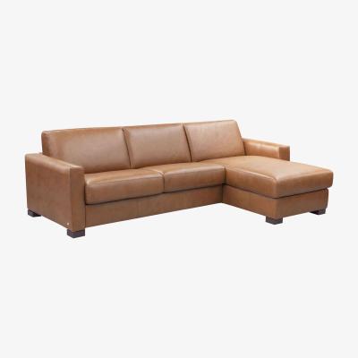 Furniture Village Nicoletti - Alcova 3 Seater Leather Sofa Bed with Storage Right Hand Facing Chaise and Box Arms - Botero Cuoio