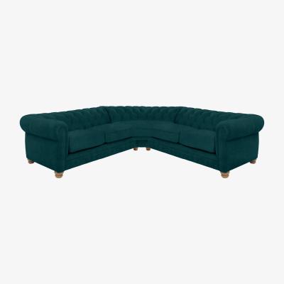 Furniture Village Alexander and James - Chesterfield Collection Hugo Large Fabric Corner Sofa - Peacock - Oak Feet