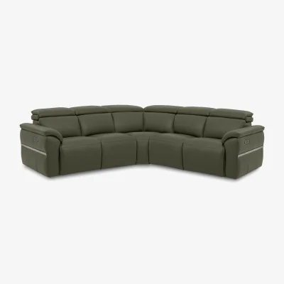 Furniture Village Dolomite Large Leather Corner Sofa with Power Recliner - Oslo Pine
