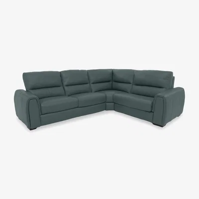 Furniture Village Flex BV Leather Small Right Hand Facing Corner Sofa Bed with Power Recliner and Storage Arms - BV Lake Green