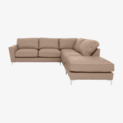Furniture Village Legend Classic Back Leather Right Hand Facing Corner Sofa with Chrome Feet with Light Feet - Verona Stone