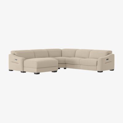 Furniture Village Xavier BV Leather Left Hand Facing Corner Chaise Power Recliner Sofa with Headrests - Dapple Grey
