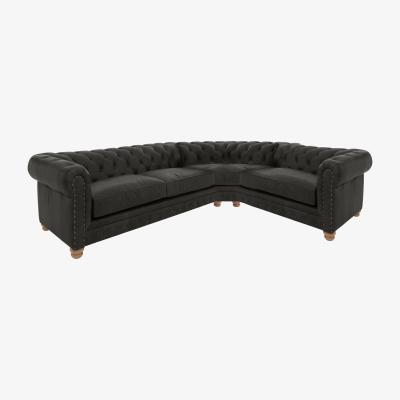 Furniture Village Alexander and James - Chesterfield Collection Hugo Small Leather Right Hand Facing Corner Sofa - Saxon with Studs - Oak Feet