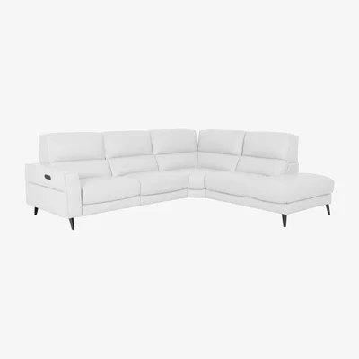Furniture Village Axel HW Leather Right Hand Facing Chaise End Power Recliner Sofa - Star White