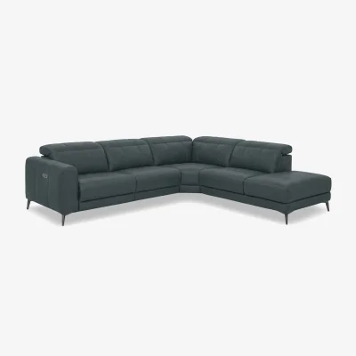 Furniture Village Ezra Leather Power Recliner Chaise End Right Hand Facing Corner Sofa with Power Headrests - Peacock - Sofas and Armchairs - In Time for Christmas