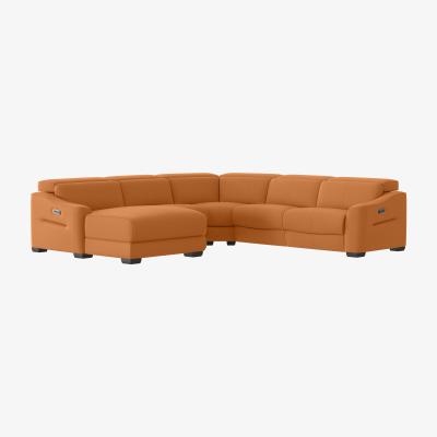 Furniture Village Xavier NC Leather Left Hand Facing Corner Chaise Power Recliner Sofa with Headrests - NC Honey Yellow