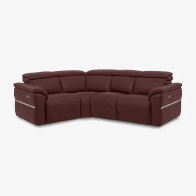 Furniture Village Dolomite Small Leather Left Hand Facing Corner Sofa with Power Recliner - Montana Ruby