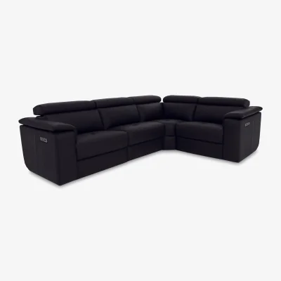 Furniture Village Canto Small Leather Power Recliner Corner Sofa with Power Headrests and Power Lumbar - Torello Nero - Sofas and Armchairs - In Time for Christmas