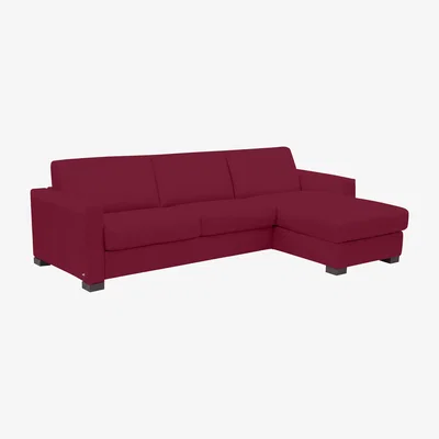 Furniture Village Nicoletti - Alcova 3 Seater Leather Sofa Bed with Storage Right Hand Facing Chaise and Box Arms - Dali Bordeaux