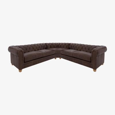 Furniture Village Alexander and James - Chesterfield Collection Hugo Large Leather Corner Sofa - Satchel Nutmeg - Oak Feet