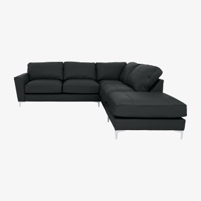 Furniture Village Legend Classic Back Leather Right Hand Facing Corner Sofa - Verona Steel