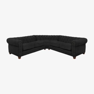 Furniture Village Alexander and James - Chesterfield Collection Hugo Large Fabric Corner Sofa - Chocolate with Studs - Dark Feet