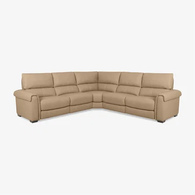 Furniture Village Nixon Leather Large Left Hand Facing Corner Sofa with Power Recliner - Nude