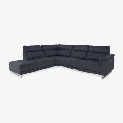 Furniture Village Moet Leather Power Recliner Chaise End Left Hand Facing Corner Sofa with Telescopic Headrests - Navy Cat - Sofas and Armchairs - In Time for Christmas
