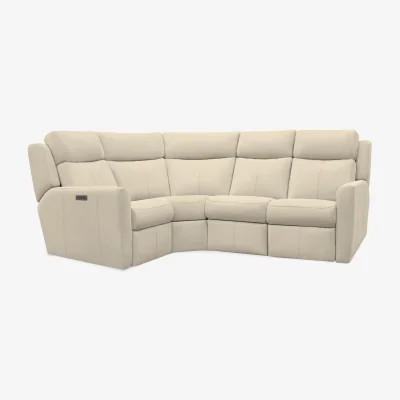 Furniture Village G Plan - Wren Small Leather Power Recliner Left Hand Facing Corner Sofa with Power Headrests and Power Lumbar - Cambridge Stone