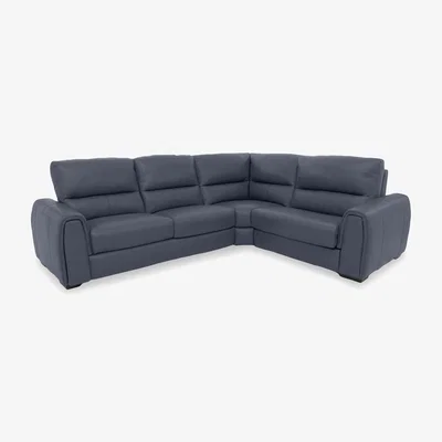 Furniture Village Flex BV Leather Small Right Hand Facing Corner Sofa Bed with Power Recliner and Storage Arms - BV Ocean Blue