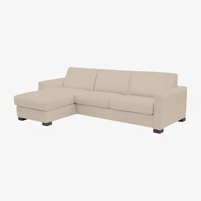 Furniture Village Nicoletti - Alcova 3 Seater Leather Sofa Bed with Storage Left Hand Facing Chaise and Box Arms - Botera Crema