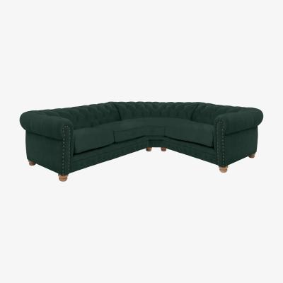 Furniture Village Alexander and James - Chesterfield Collection Hugo Small Fabric Right Hand Facing Corner Sofa - Honeycreeper - Oak Feet with Studs