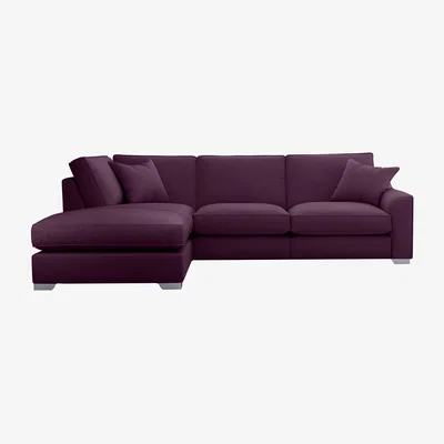 Furniture Village The Lounge Co. - Isobel Fabric Left Hand Facing Corner Fibre Fill Sofa with Chaise End and Chrome Feet - Frosted Grape