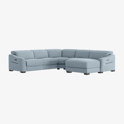 Furniture Village Xavier NC Leather Right Hand Facing Corner Chaise Power Recliner Sofa with Headrests - Pearl Blue