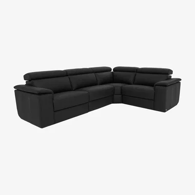 Furniture Village Nicoletti Italia - Davide Small Leather Right Hand Facing Corner Sofa - Torello Nero