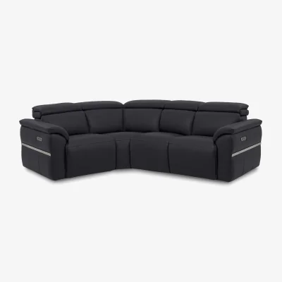 Furniture Village Dolomite Small Leather Left Hand Facing Corner Sofa with Power Recliner - Lavender
