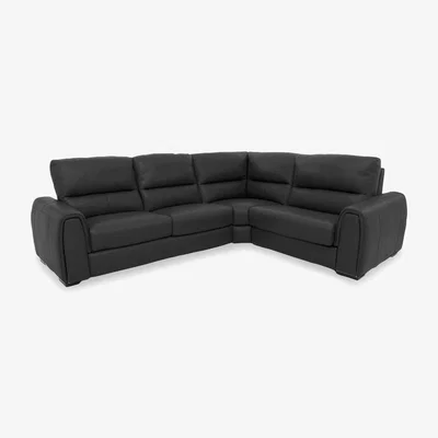 Furniture Village Flex BV Leather Small Right Hand Facing Corner Sofa Bed with Power Recliner and Storage Arms - Classic Black