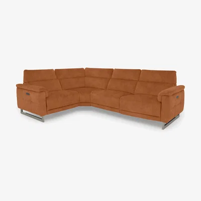 Furniture Village Moet Fabric Power Recliner Left Hand Facing Corner Sofa with Telescopic Headrests - Dexter Pumpkin