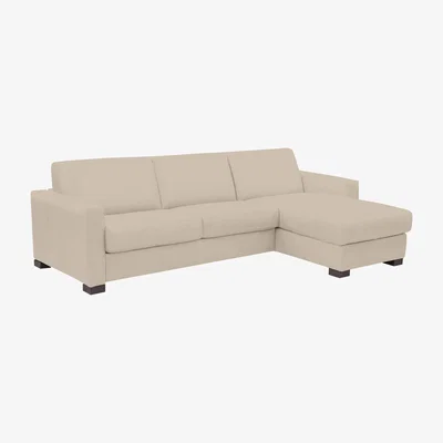 Furniture Village Nicoletti - Alcova 3 Seater Leather Sofa Bed with Storage Right Hand Facing Chaise and Box Arms - Botera Crema