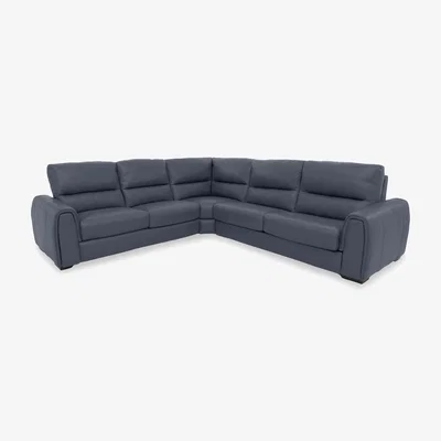 Furniture Village Flex BV Leather Large Right Hand Facing Corner Sofa Bed with Storage Arm - BV Ocean Blue