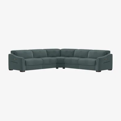 Furniture Village Xavier BV Leather Large Left Hand Facing Corner Sofa with Power Recliner - BV Lake Green