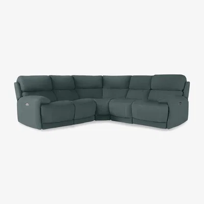 Furniture Village Link BV Leather Large Power Recliner Corner Sofa with Power Headrests - BV Lake Green