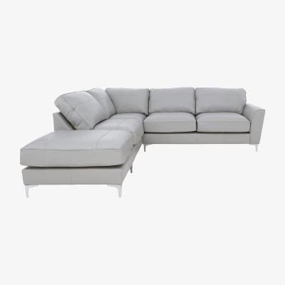 Furniture Village Legend Classic Back Leather Left Hand Facing Corner Sofa with Chrome Feet with Chrome Feet - Verona Grey